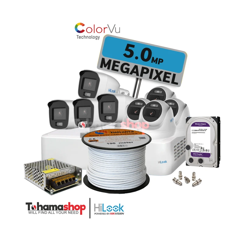 عرض 8 كاميرا مراقبة هاى لوك دقة 5 ميجا رؤية ليلية بالألوان