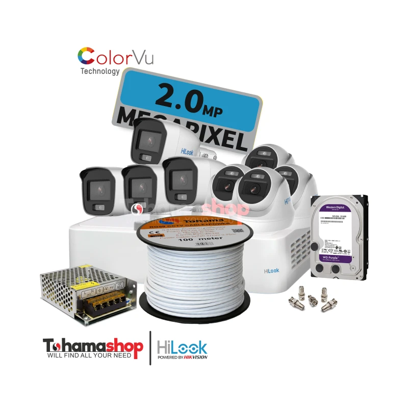 عرض 8 كاميرا مراقبة هاى لوك دقة 2 ميجا رؤية ليلية بالألوان