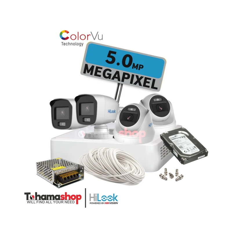 عرض 4 كاميرا مراقبة هاى لوك دقة 5 ميجا رؤية ليلية بالألوان